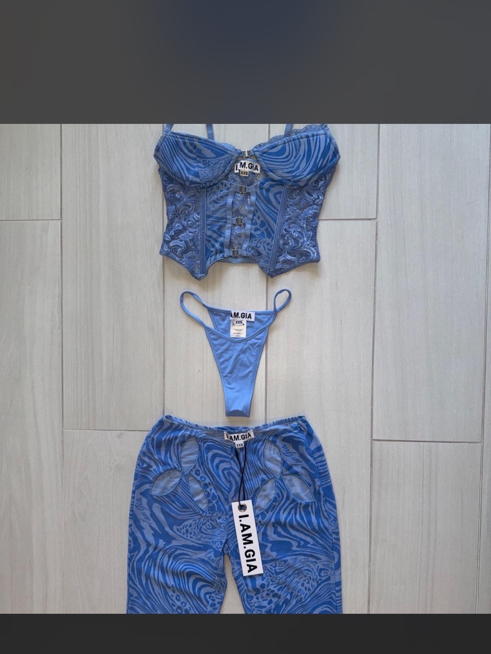 I.AM.GIA Periwinkle Lace Corset Trio with Printed Pants